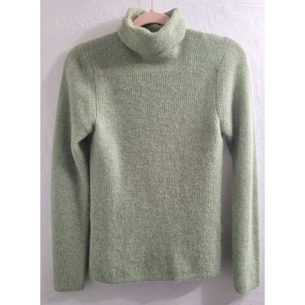 ba&sh Boil Sweater S Green Mohair Alpaca Turtleneck Pullover Made Italy